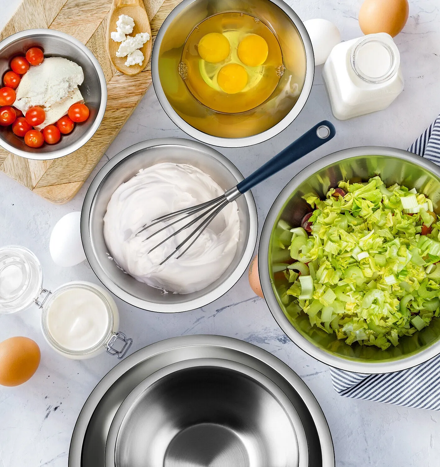 14 Pieces Stainless Steel Mixing Bowls With Measuring Cups and Spoons