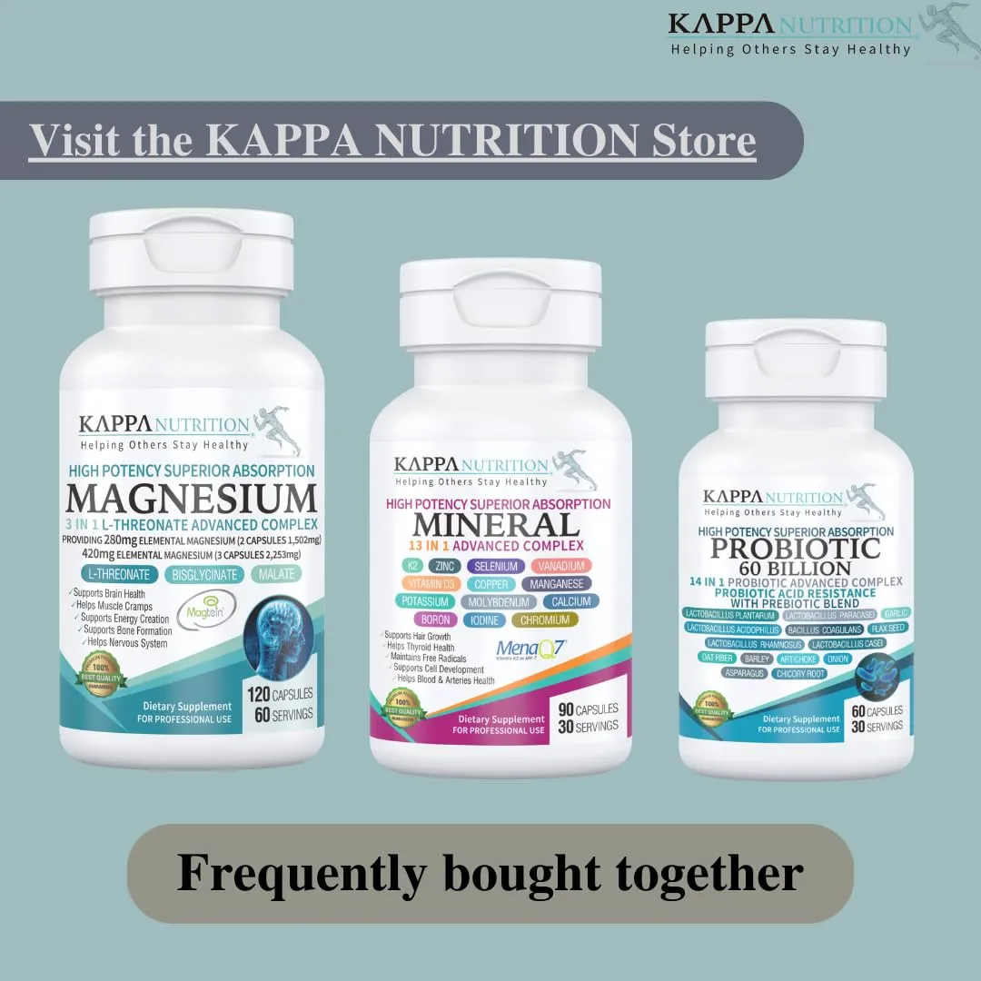 (150 Capsules), 2,253mg Per Serving, Providing 420mg Elemental Magnesium, L-Threonate, Bisglycinate Chelate, Malate, from Kappa Nutrition.