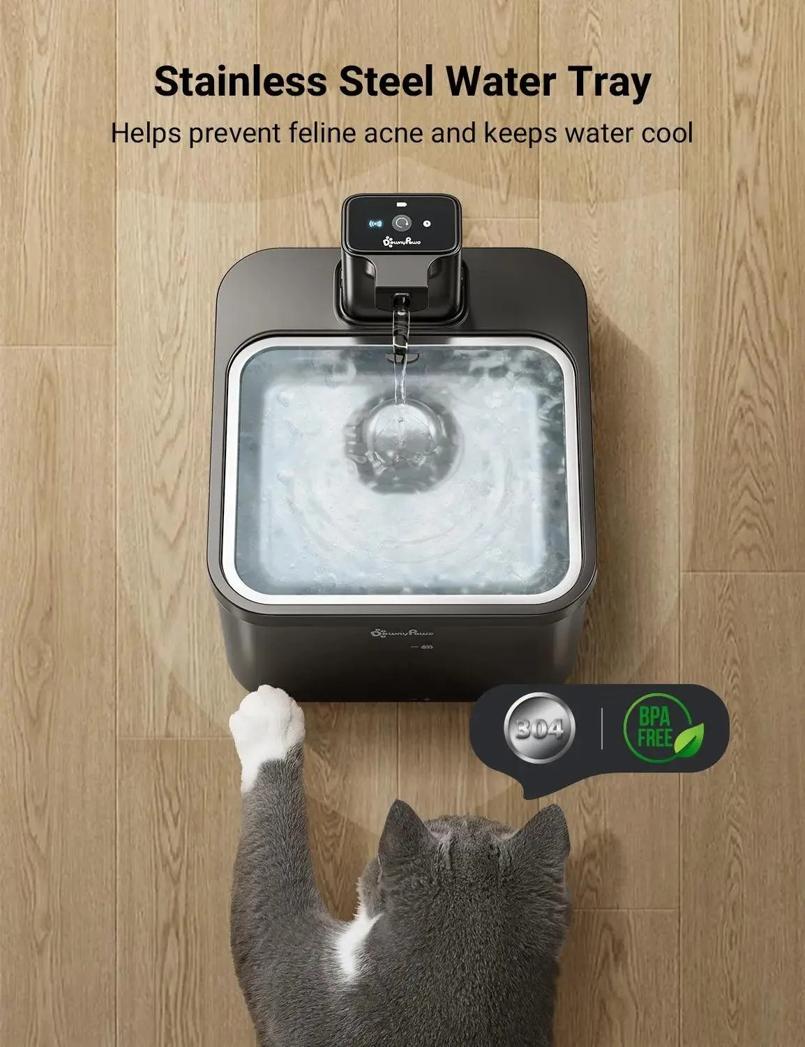 2.5L Automatic Stainless Steel Cat Water Fountain – 4000mAh Battery, Wireless with Motion Sensor