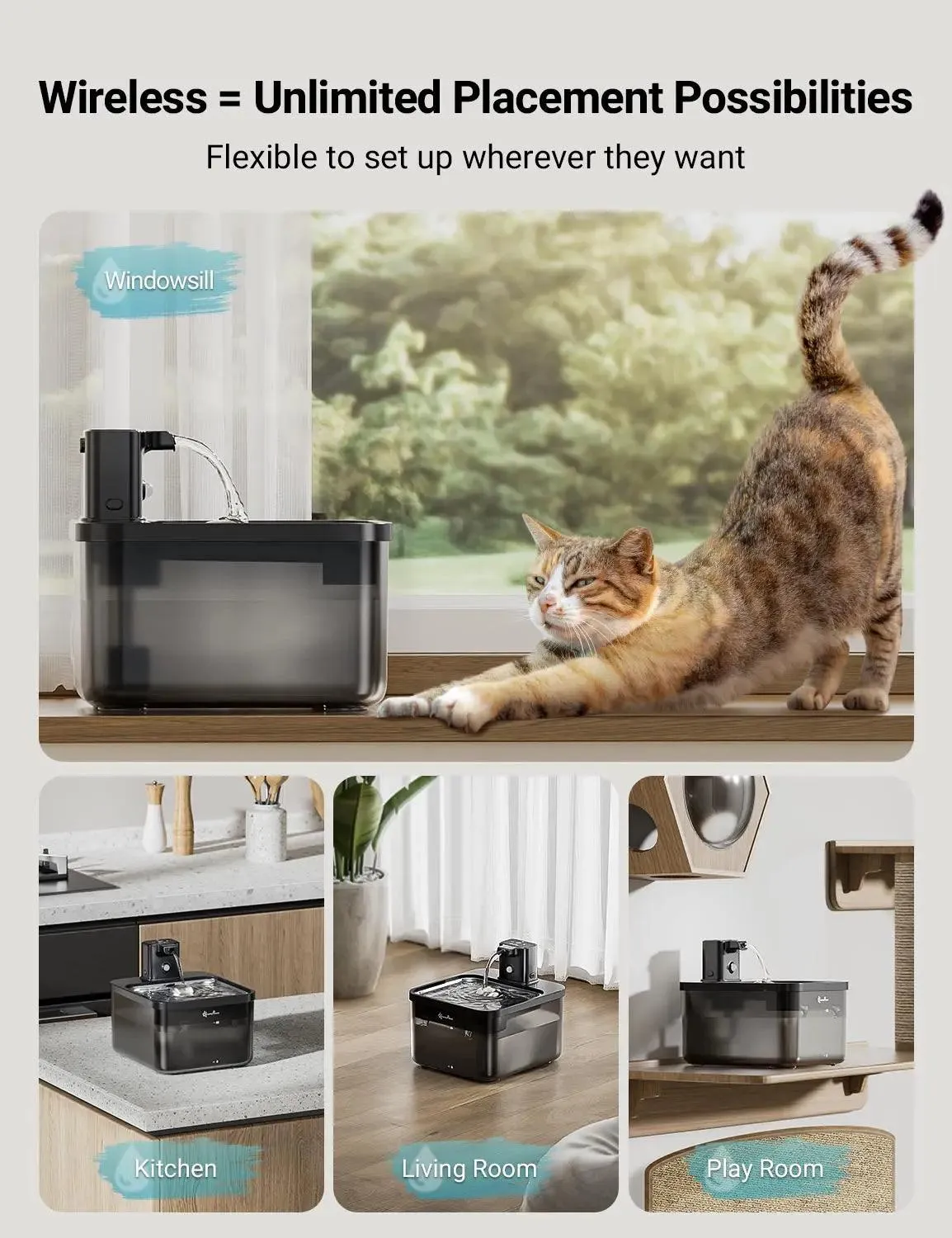 2.5L Automatic Stainless Steel Cat Water Fountain – 4000mAh Battery, Wireless with Motion Sensor