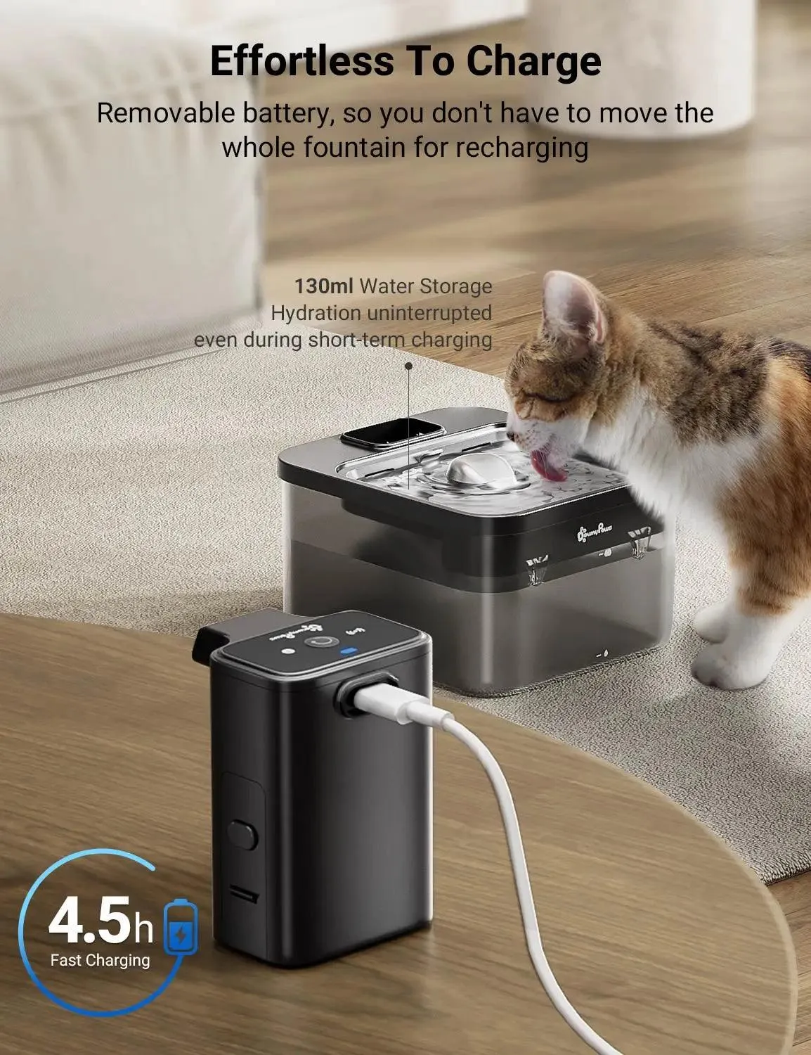 2.5L Automatic Stainless Steel Cat Water Fountain – 4000mAh Battery, Wireless with Motion Sensor