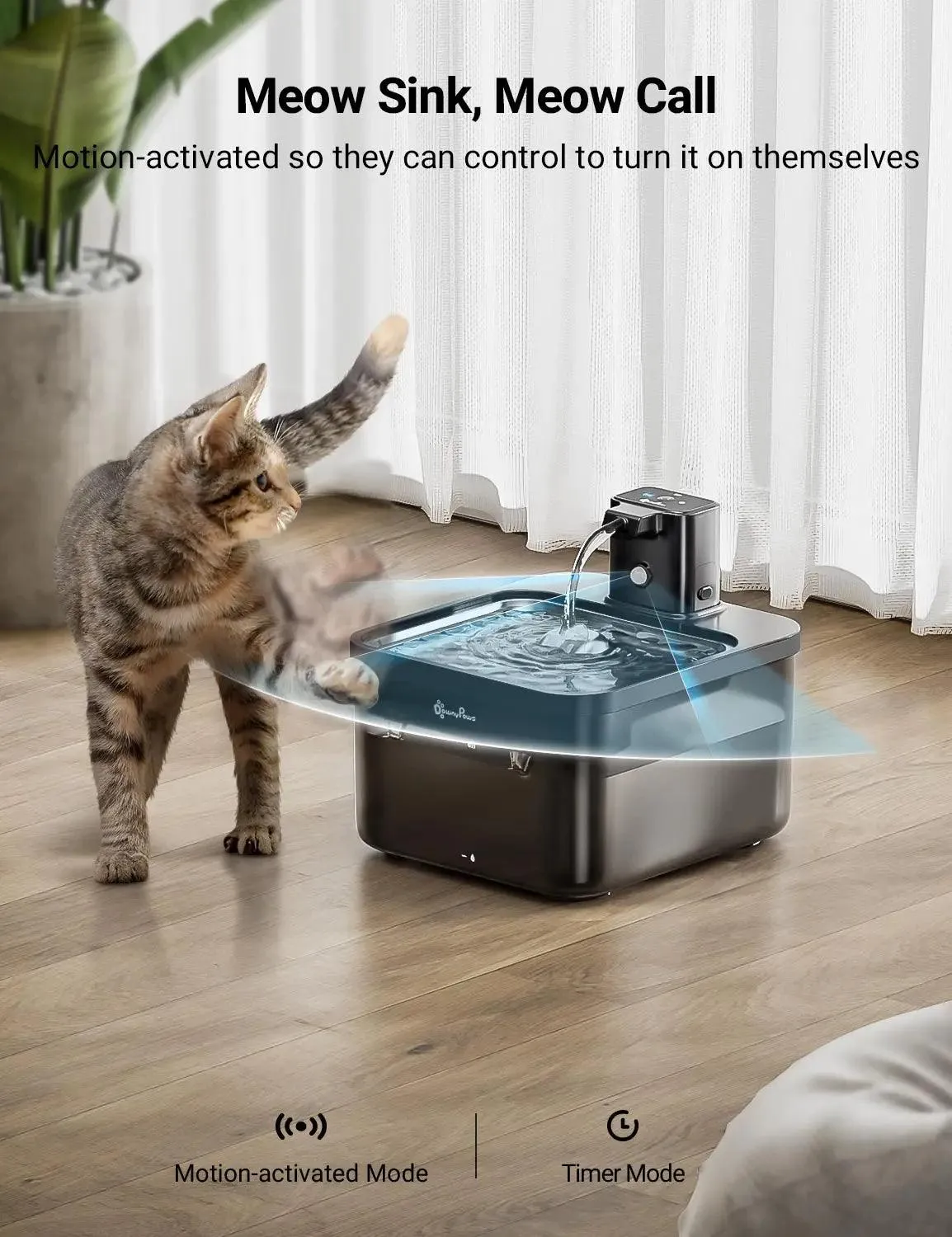 2.5L Automatic Stainless Steel Cat Water Fountain – 4000mAh Battery, Wireless with Motion Sensor