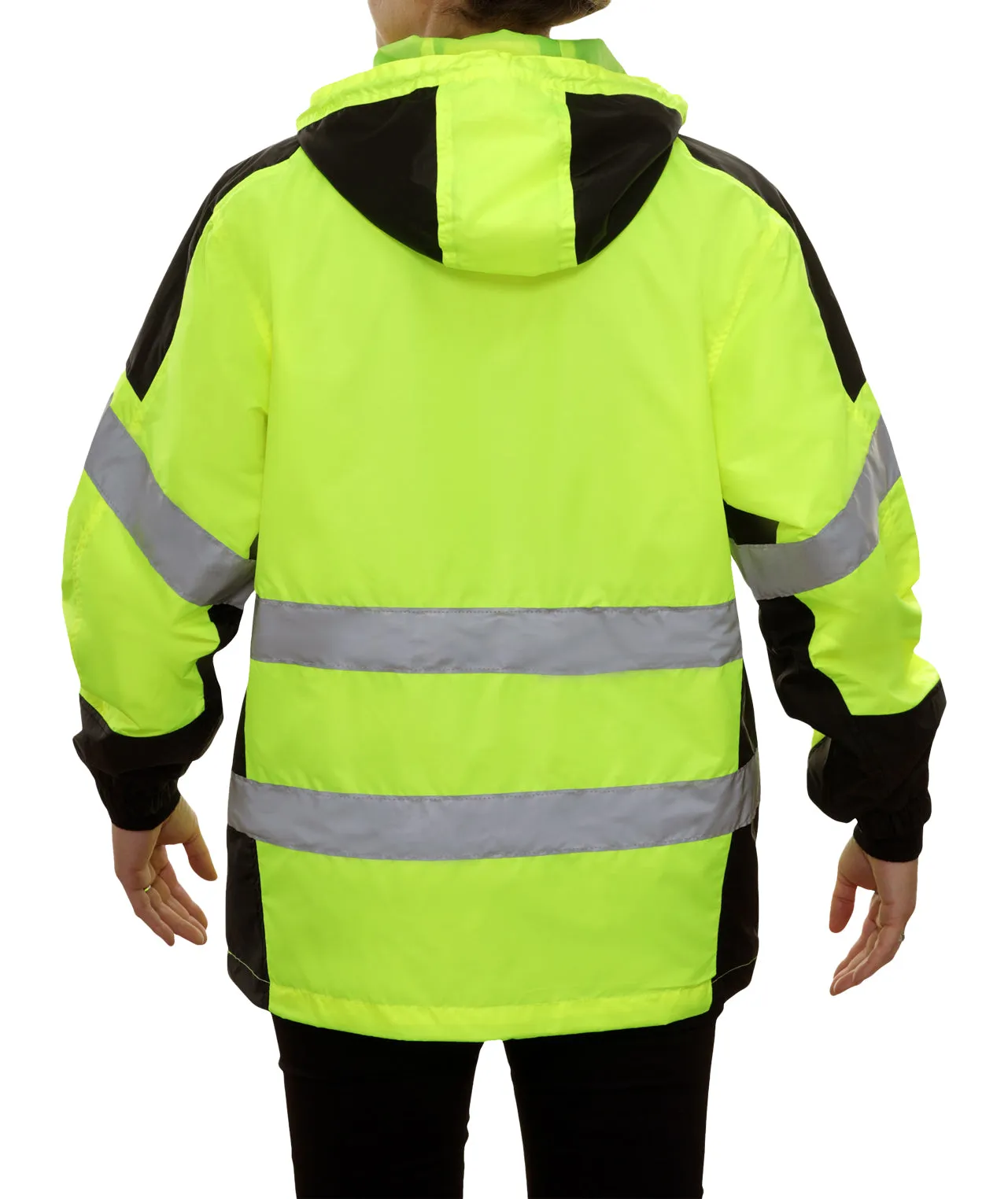 407GTLB Safety Jacket: Hi-Vis Hooded Windbreaker Coat: Water Resistant: 2-Tone