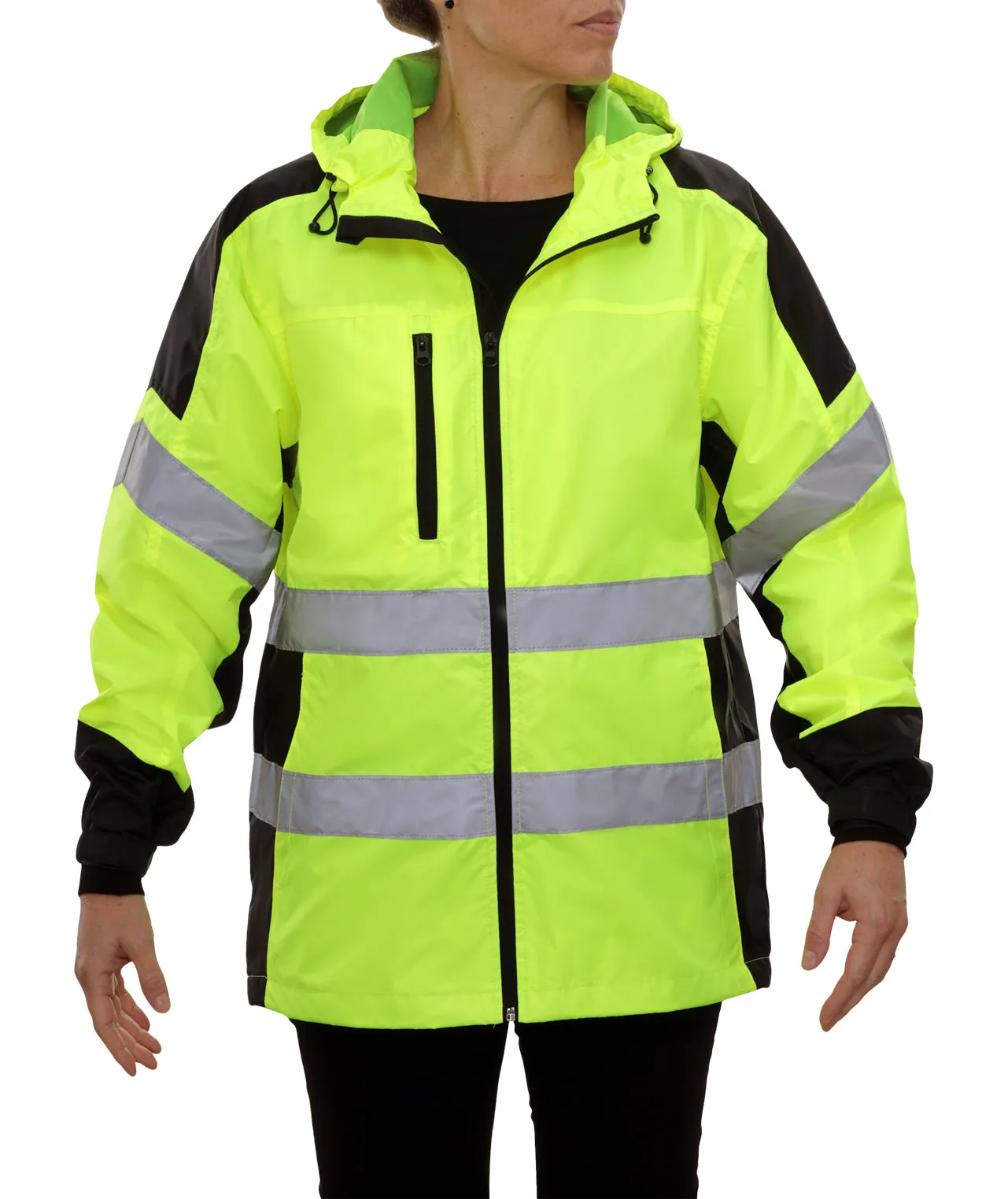 407GTLB Safety Jacket: Hi-Vis Hooded Windbreaker Coat: Water Resistant: 2-Tone