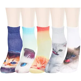 5 Pairs Women's Cat Socks Cat Gifts For Cat Lovers Mom, Novelty 3D Print Socks for Women