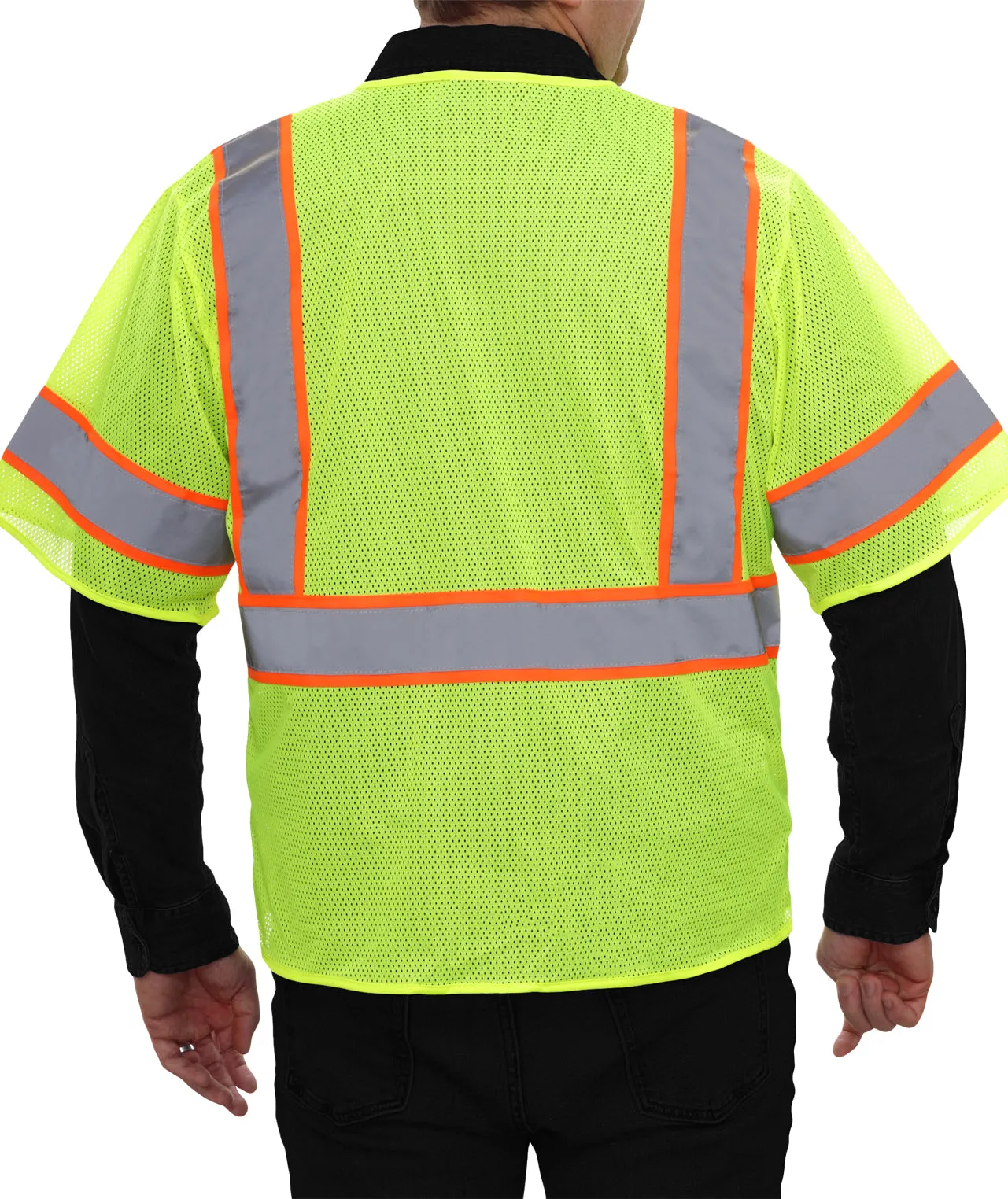 588ETLM Economy Safety Vest: Hi-Vis Vest: Zip Mesh Contrasting Tape: ANSI 3