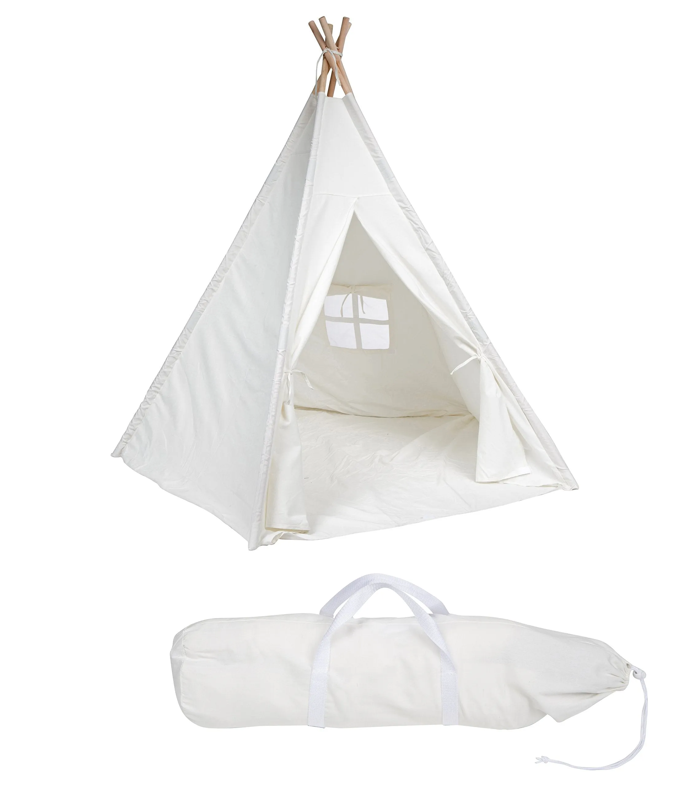 6' Giant Teepee Play House of Pine Wood with Carry Case by Trademark Innovations (White)