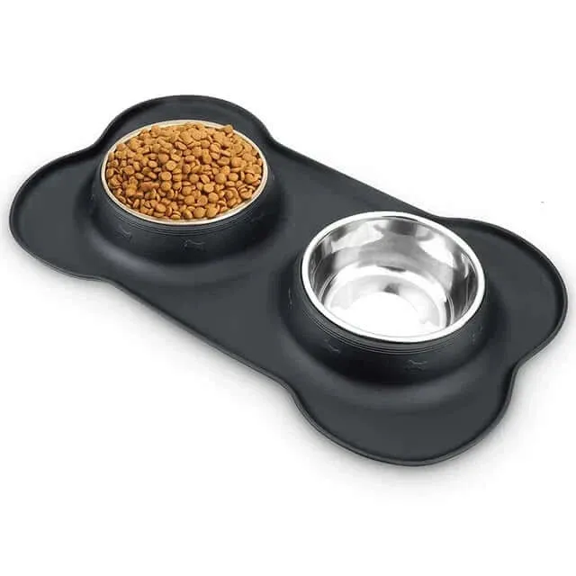 Anti-Slip Stainless Steel Pet Feeder Bowls with Durable Mat