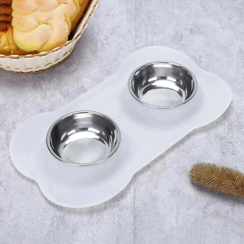 Anti-Slip Stainless Steel Pet Feeder Bowls with Durable Mat