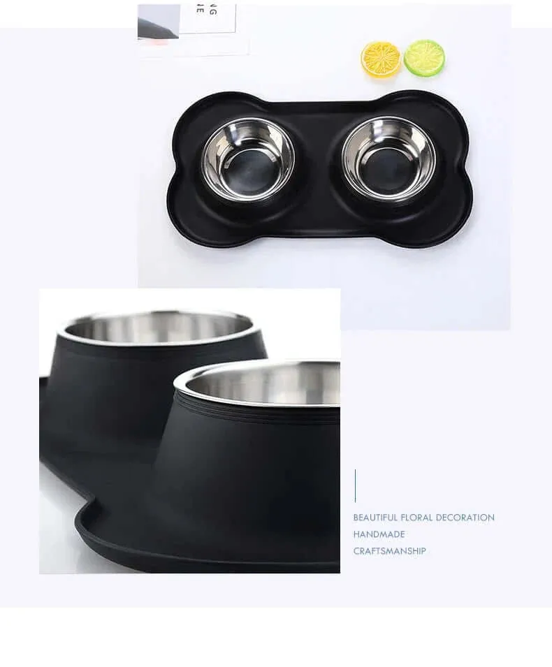 Anti-Slip Stainless Steel Pet Feeder Bowls with Durable Mat