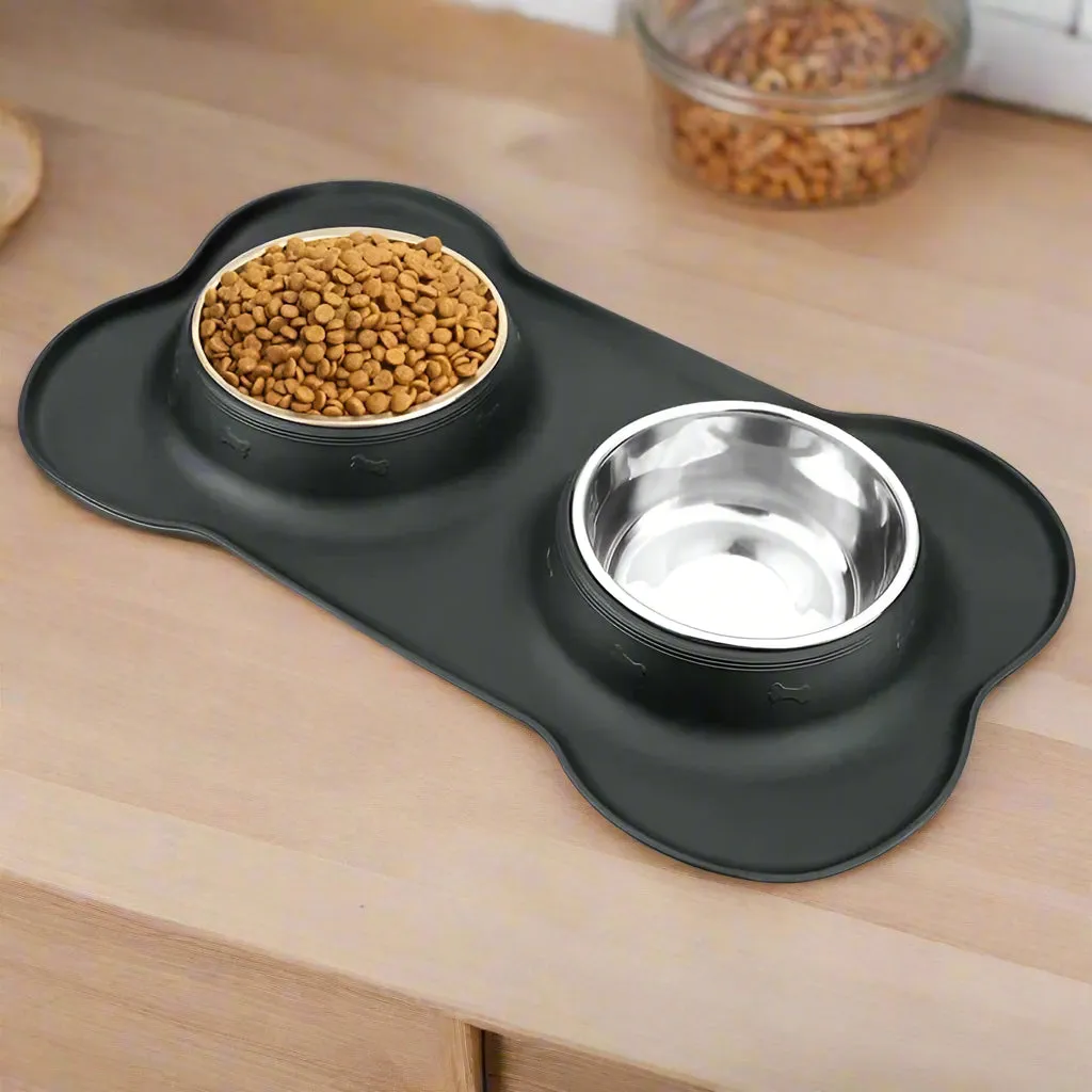 Anti-Slip Stainless Steel Pet Feeder Bowls with Durable Mat