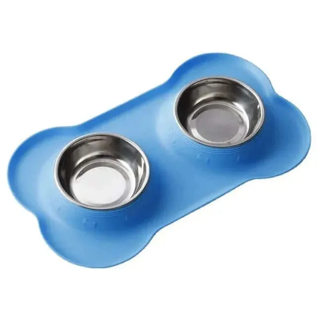 Anti-Slip Stainless Steel Pet Feeder Bowls with Durable Mat