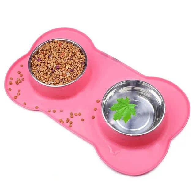 Anti-Slip Stainless Steel Pet Feeder Bowls with Durable Mat