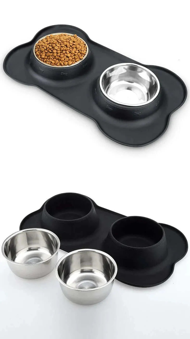 Anti-Slip Stainless Steel Pet Feeder Bowls with Durable Mat