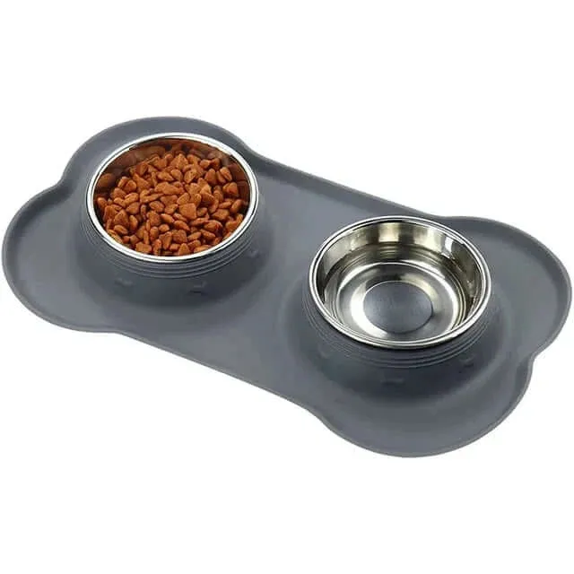 Anti-Slip Stainless Steel Pet Feeder Bowls with Durable Mat