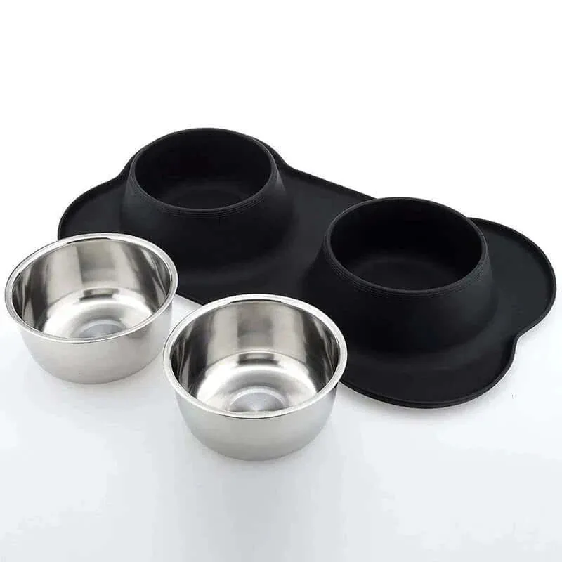 Anti-Slip Stainless Steel Pet Feeder Bowls with Durable Mat