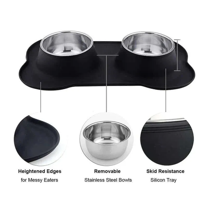 Anti-Slip Stainless Steel Pet Feeder Bowls with Durable Mat