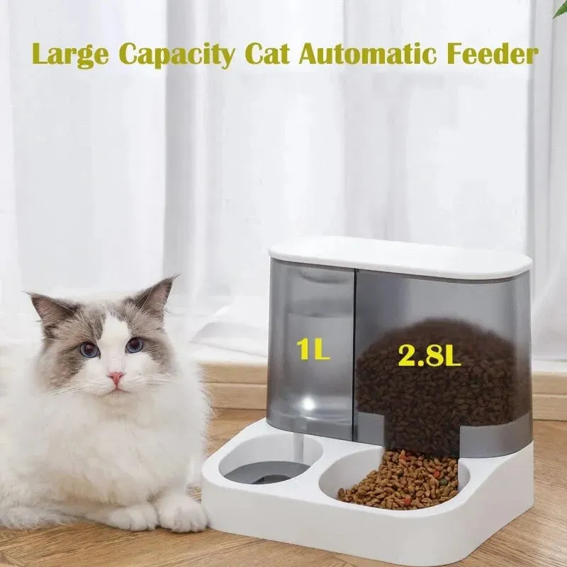 Automatic Cat Food Dispenser with Large Capacity, Separate Wet and Dry Food, Integrated Water Bowl, and Pet Supplies Storage