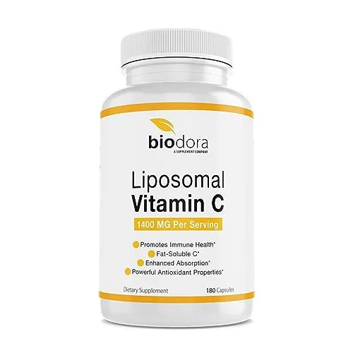 Biodora Liposomal Vitamin C, Healthy Immune System, Supports Heart Health, Enhanced Energy Level, Antioxidant Properties, 1400mg Per Servings, 180 Capsules