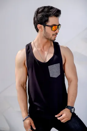 Black Racer Back Vest With Contrast Pocket