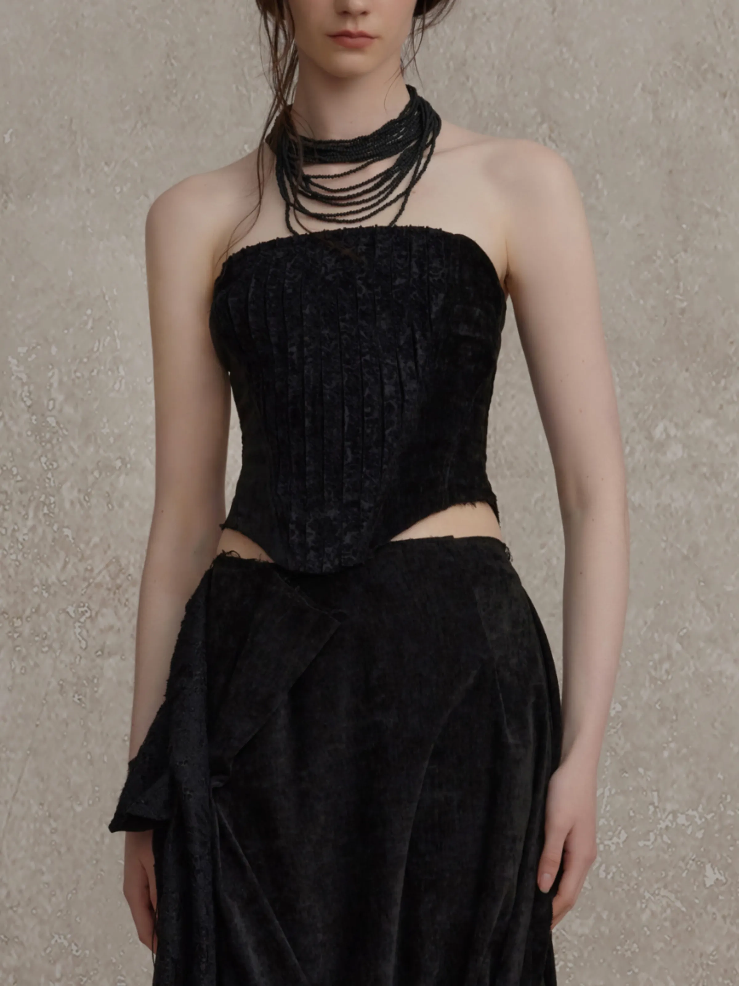 Black Velvet Patchwork Tube Top