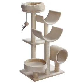 Cat Tree for Indoor Cats Kitten Pet Scratching Post Perch Activity Center Scratcher Climb Post Play House Arch with Tunnel 105cm Tall Beige