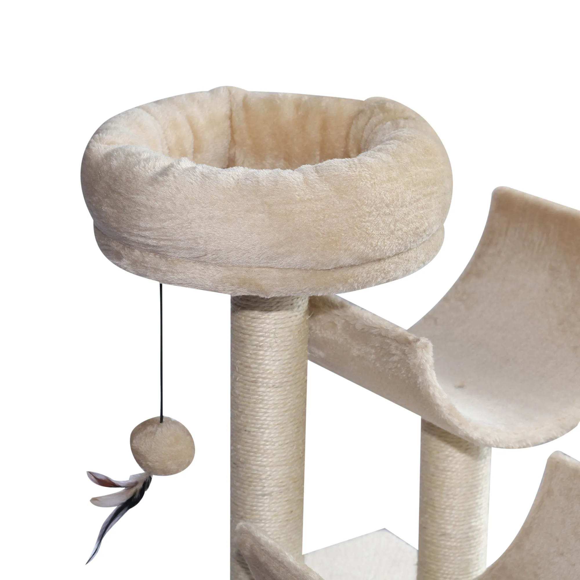 Cat Tree for Indoor Cats Kitten Pet Scratching Post Perch Activity Center Scratcher Climb Post Play House Arch with Tunnel 105cm Tall Beige