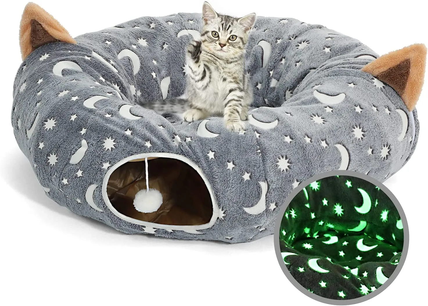 Cat Tunnel Tube with Plush Ball Toy - Collapsible Self-Luminous