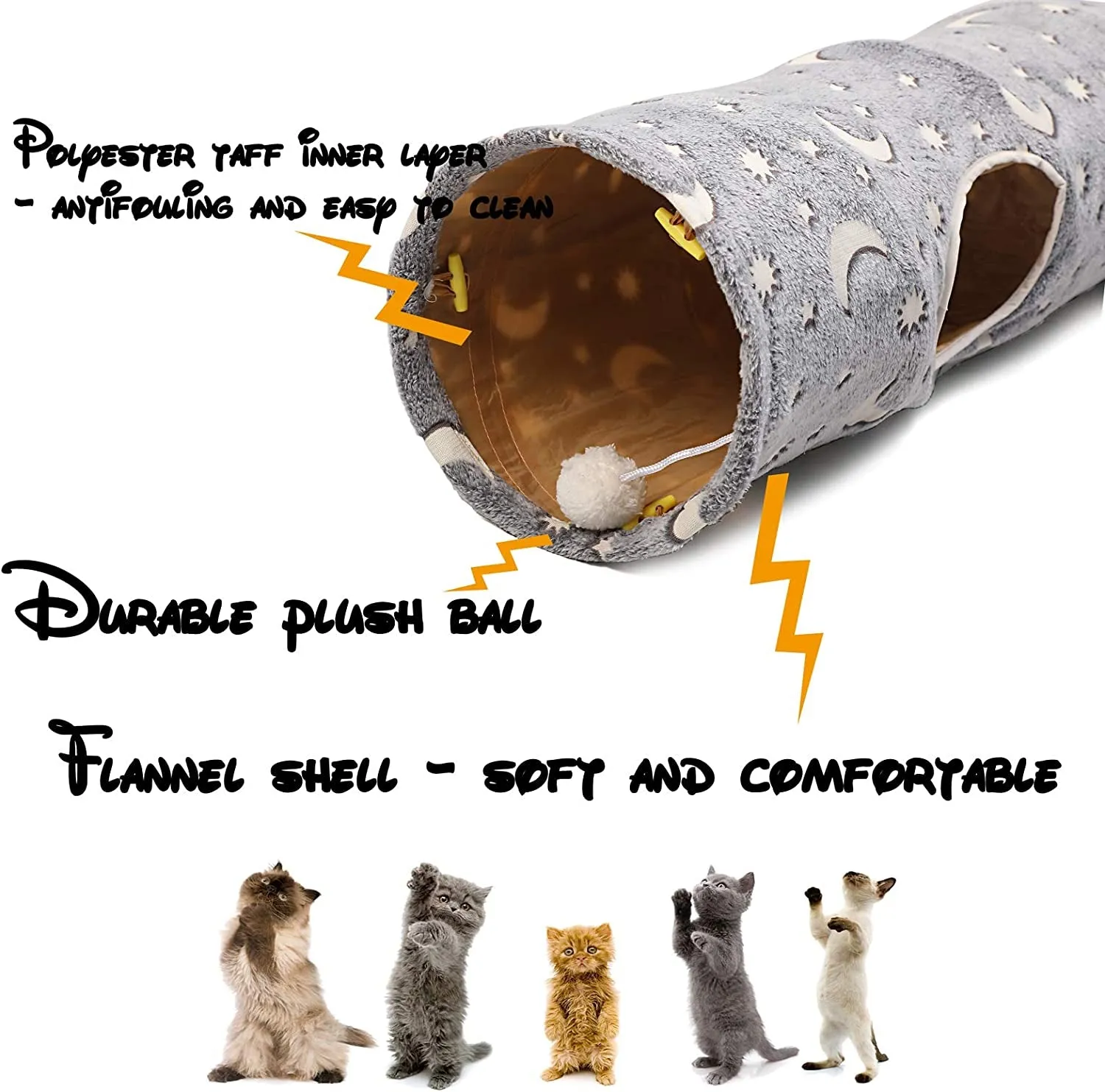 Cat Tunnel Tube with Plush Ball Toy - Collapsible Self-Luminous