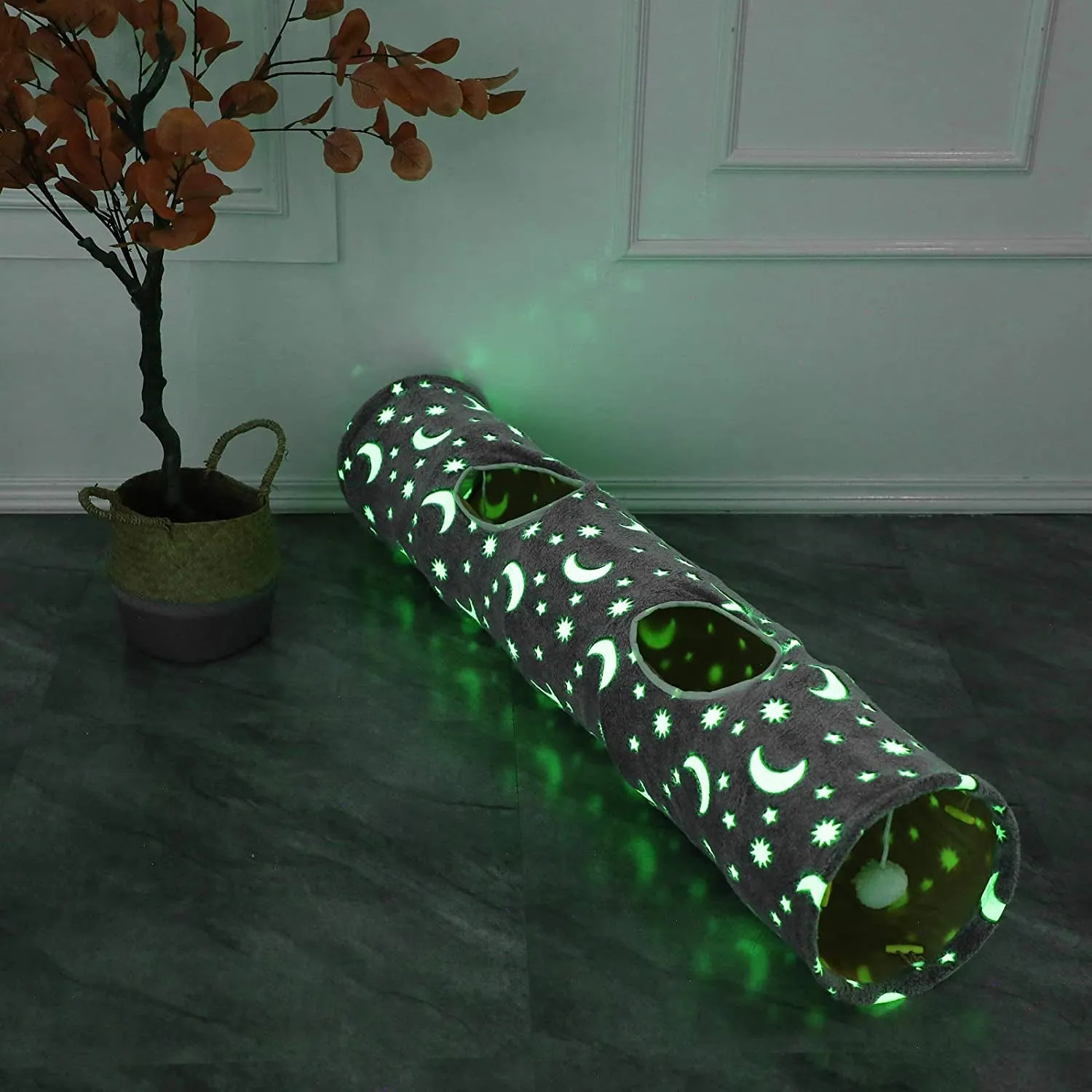 Cat Tunnel Tube with Plush Ball Toy - Collapsible Self-Luminous