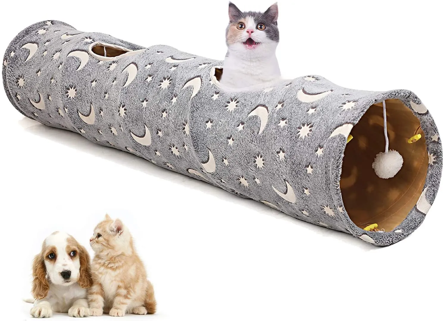 Cat Tunnel Tube with Plush Ball Toy - Collapsible Self-Luminous