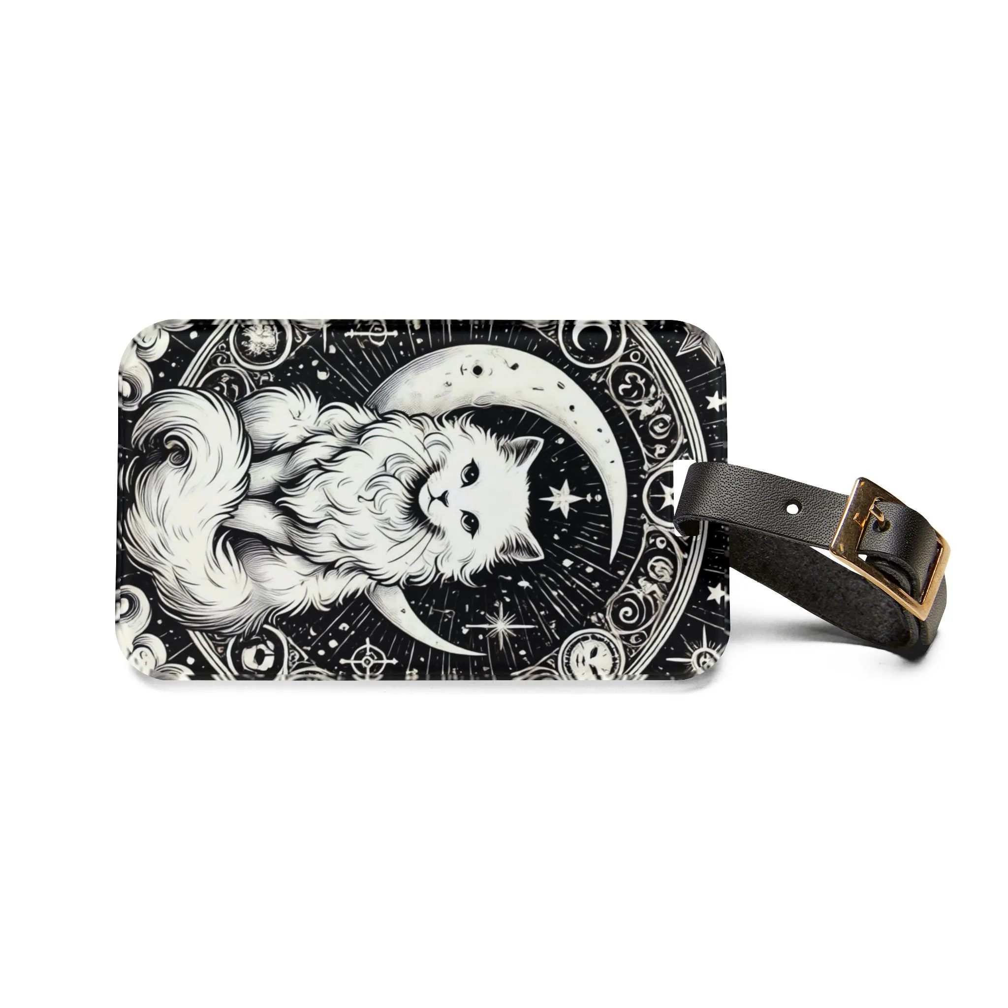 Celestial Tarot Moon - White Cat - Luggage Tag - Travel Gift