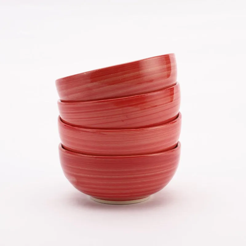 Ceramic Red Spiral Bowls | Set Of 4