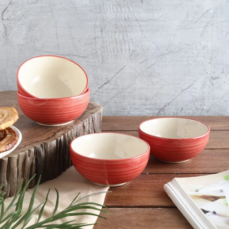 Ceramic Red Spiral Bowls | Set Of 4