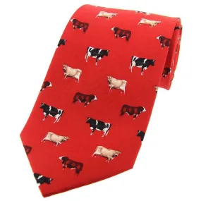 David Van Hagen Cow Breeds Country Silk Tie - Red