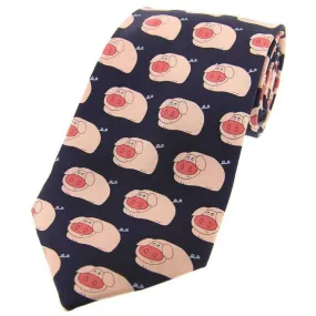 David Van Hagen Funny Pigs Country Silk Tie - Navy/Pink