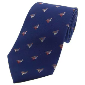 David Van Hagen Grouse and Partridge Woven Country Silk Tie - Navy