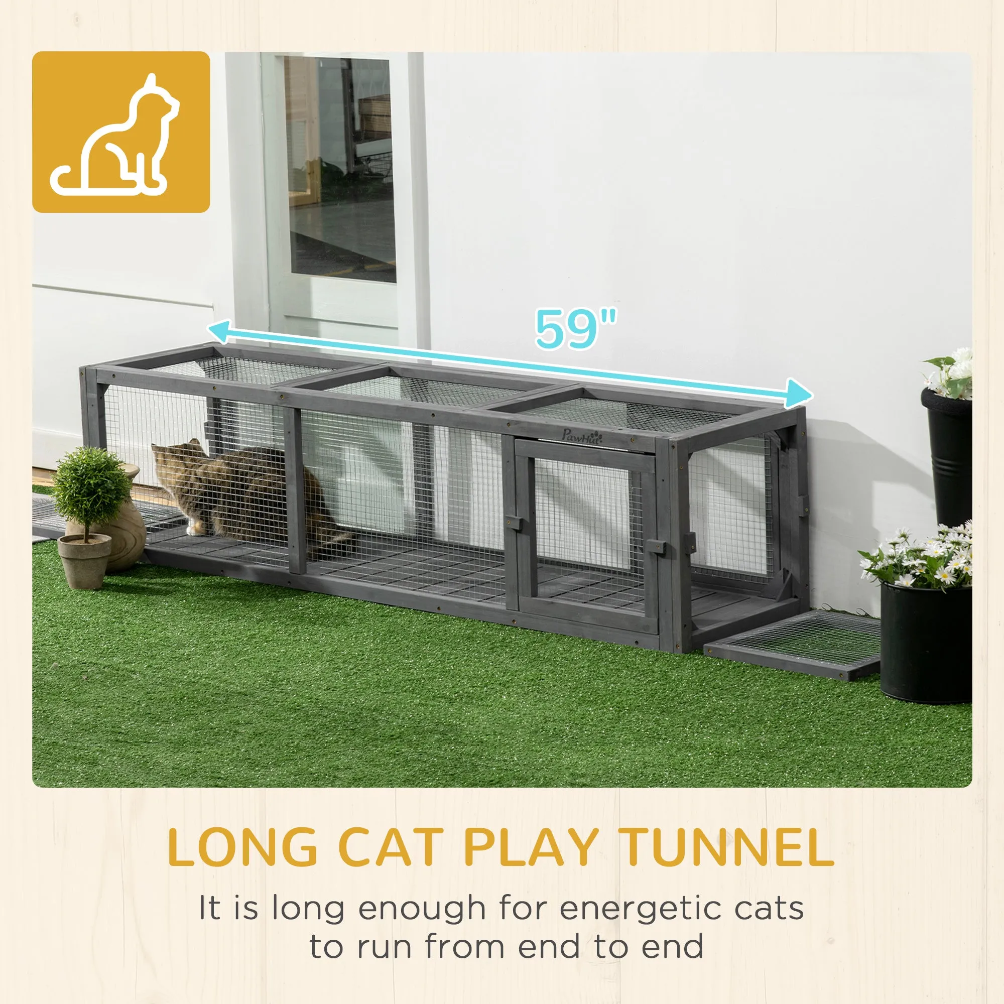 Extra Long Cat Tunnel with Multiple Entrances, 150Lcm - Dark Grey