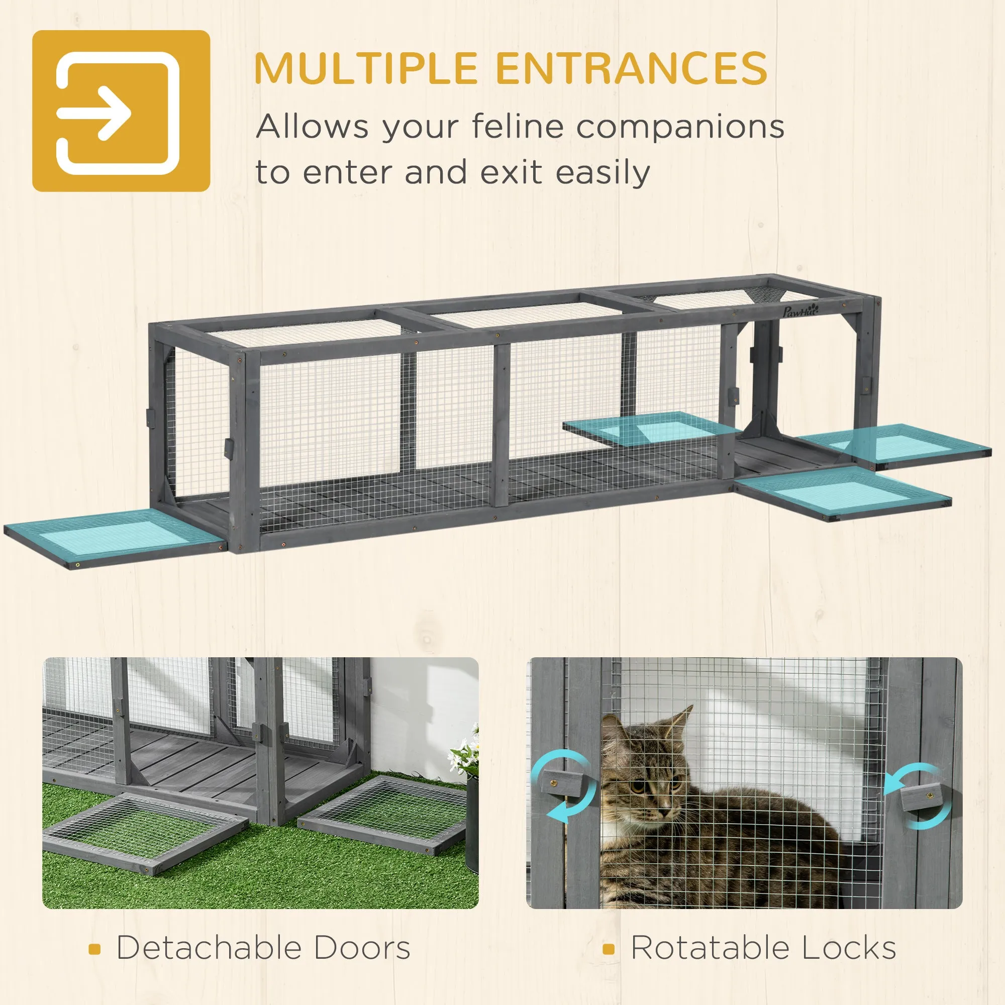 Extra Long Cat Tunnel with Multiple Entrances, 150Lcm - Dark Grey