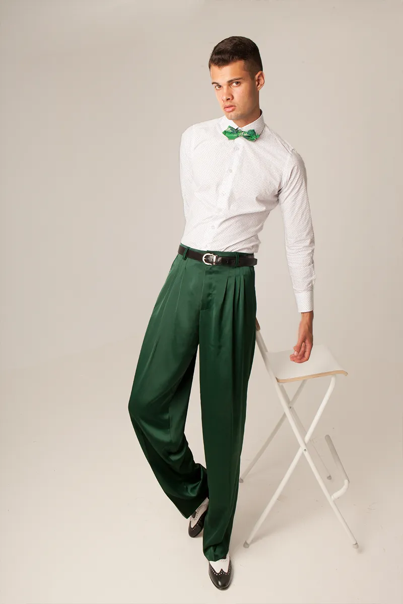 Forest Green Crepe Satin Tango Pants With Four Pleats