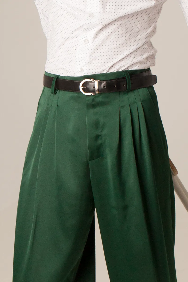 Forest Green Crepe Satin Tango Pants With Four Pleats