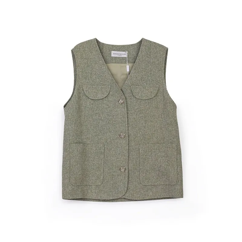 Grass Green Sleeveless Blazer Vest Suit