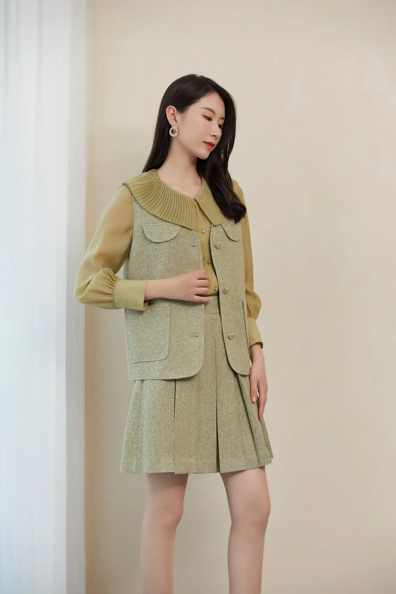 Grass Green Sleeveless Blazer Vest Suit