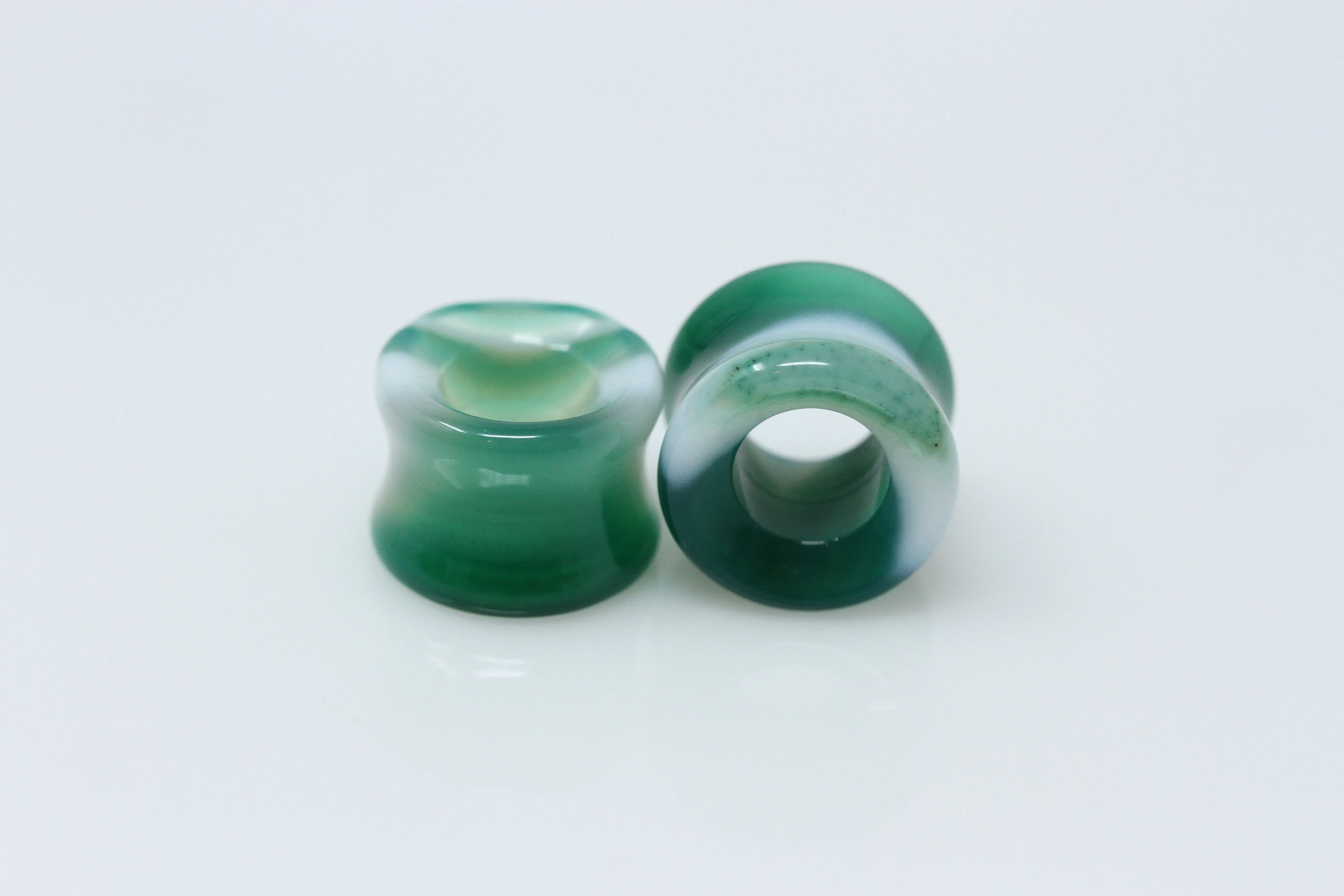 Green Line Agate Tunnels - (Pair) - PH139