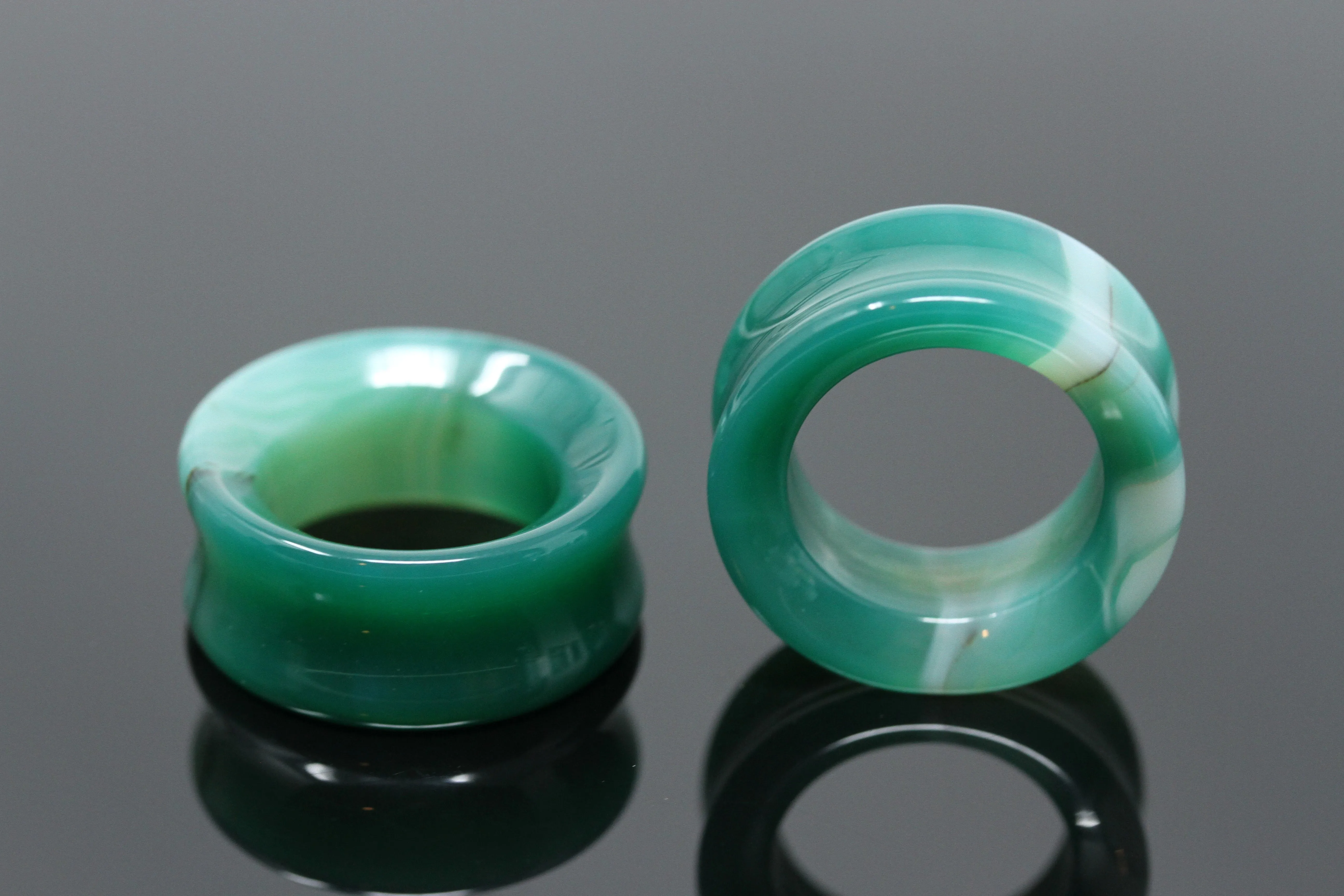 Green Line Agate Tunnels - (Pair) - PH139