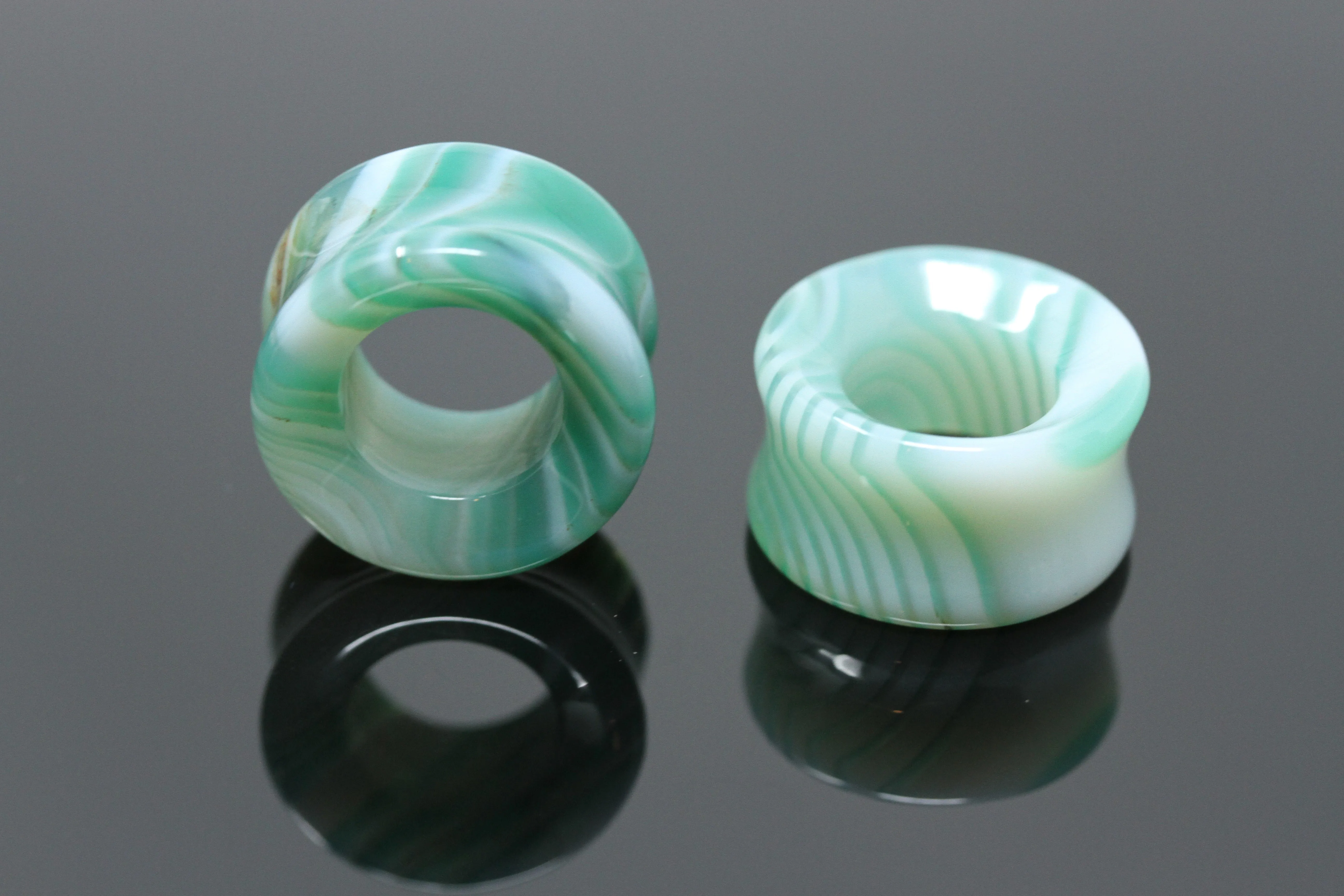 Green Line Agate Tunnels - (Pair) - PH139