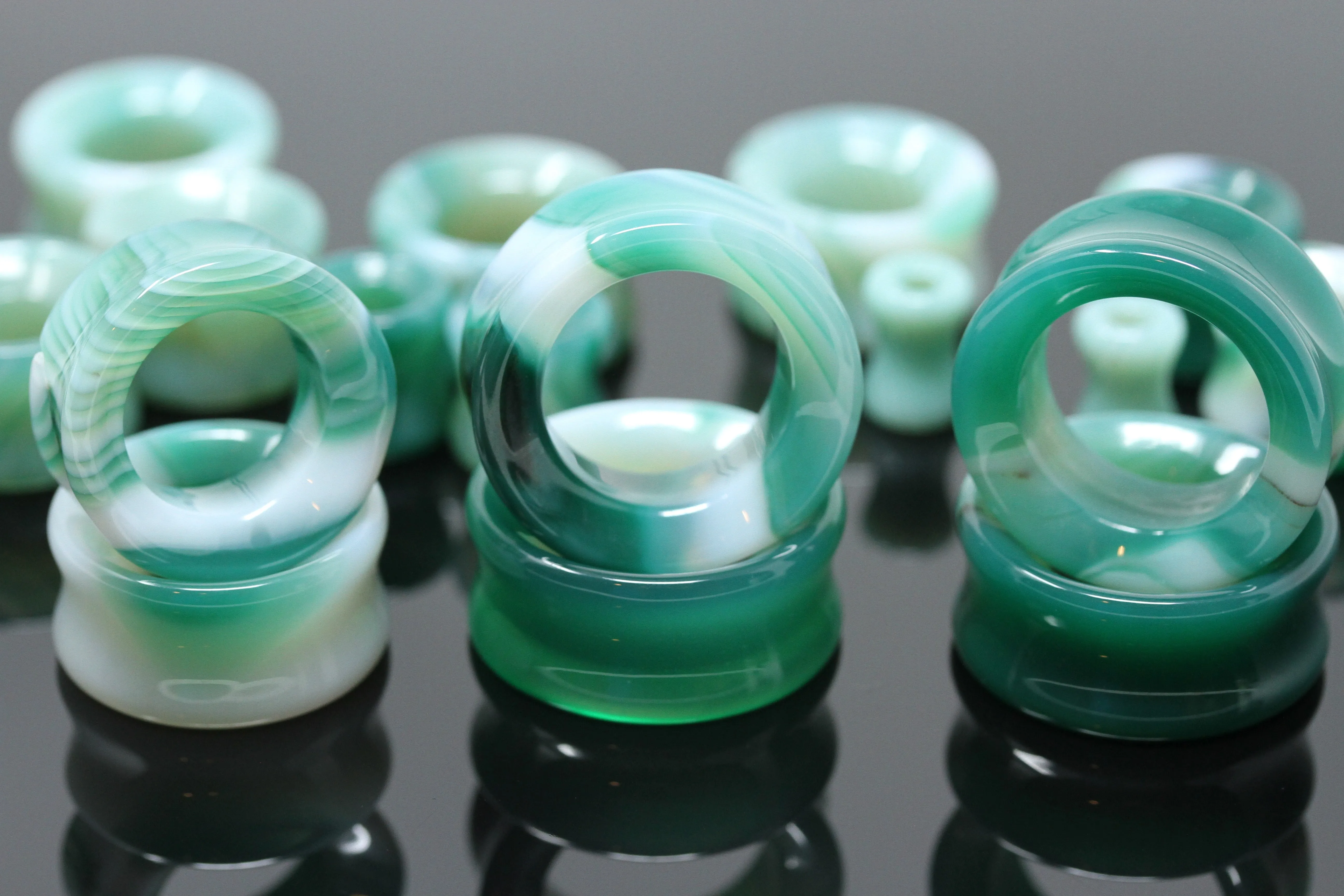 Green Line Agate Tunnels - (Pair) - PH139