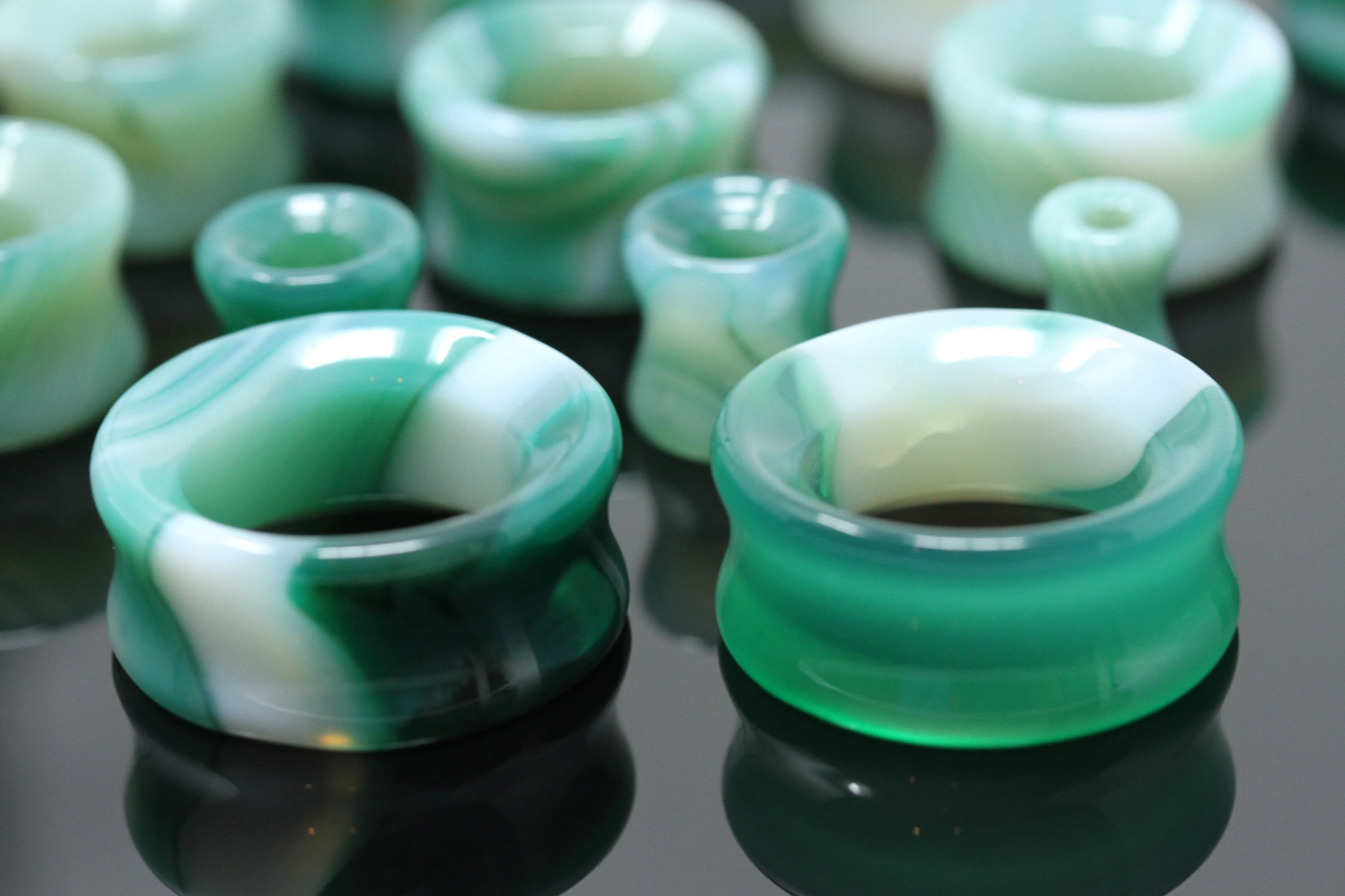 Green Line Agate Tunnels - (Pair) - PH139