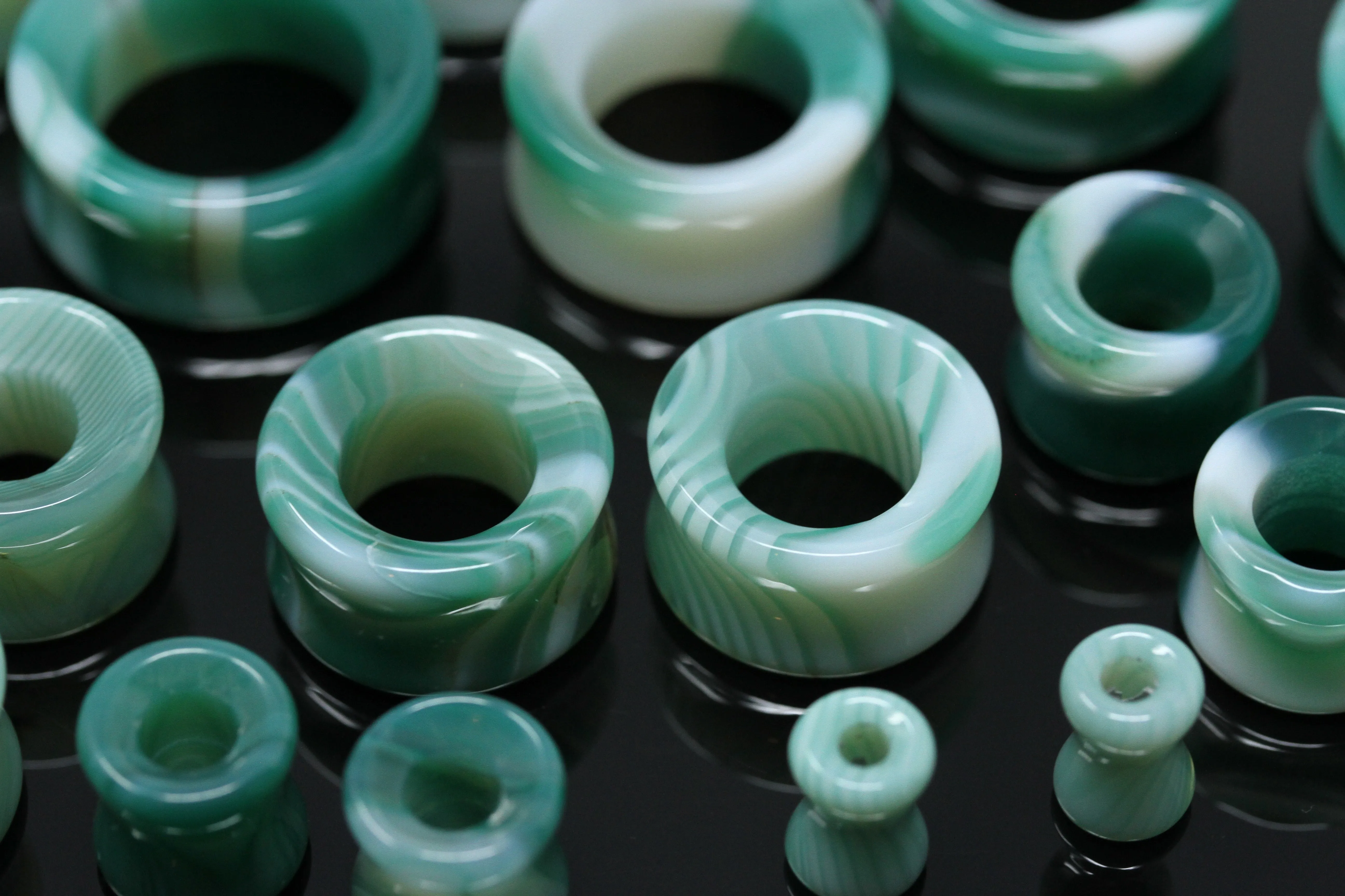 Green Line Agate Tunnels - (Pair) - PH139