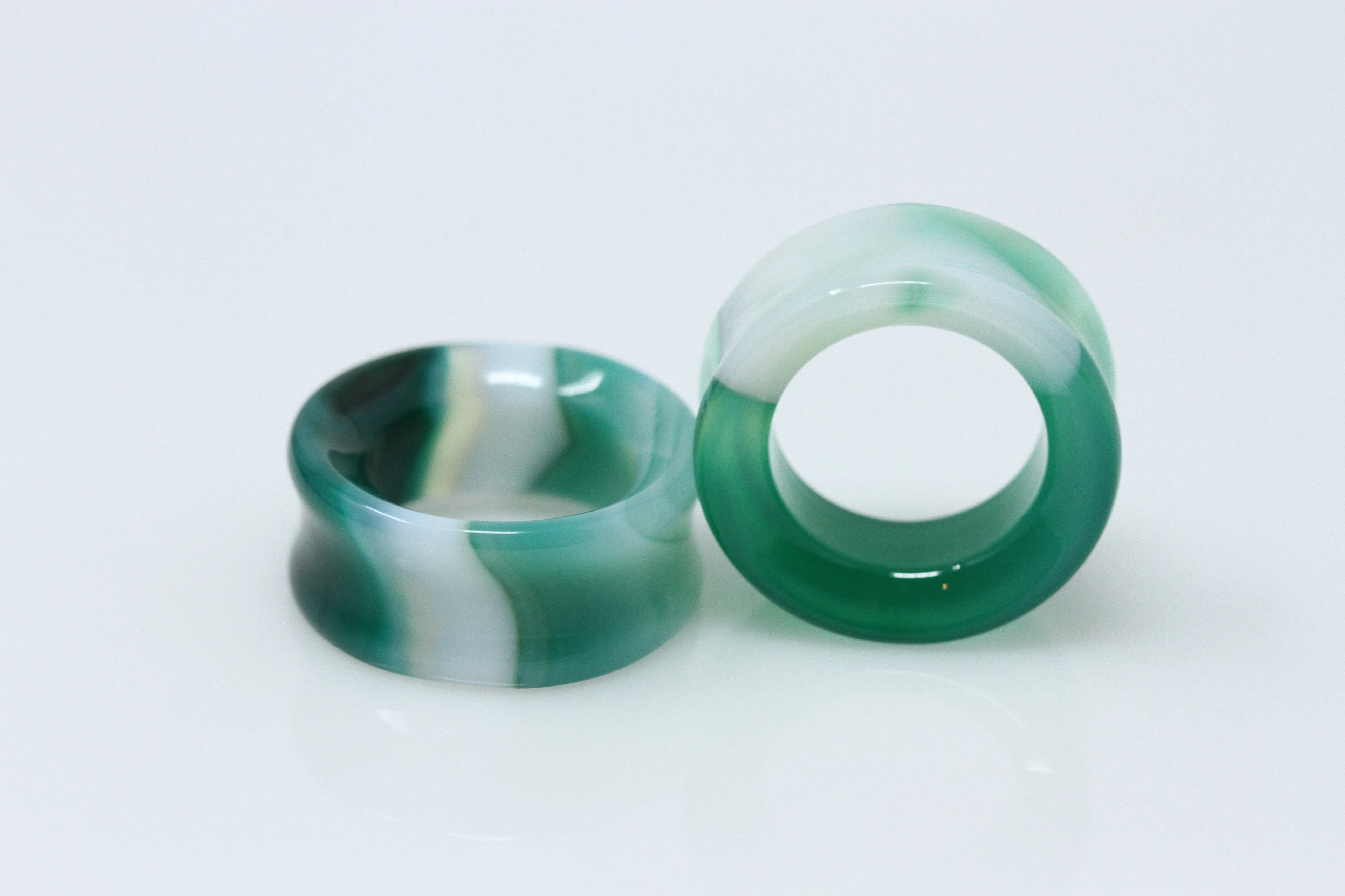 Green Line Agate Tunnels - (Pair) - PH139